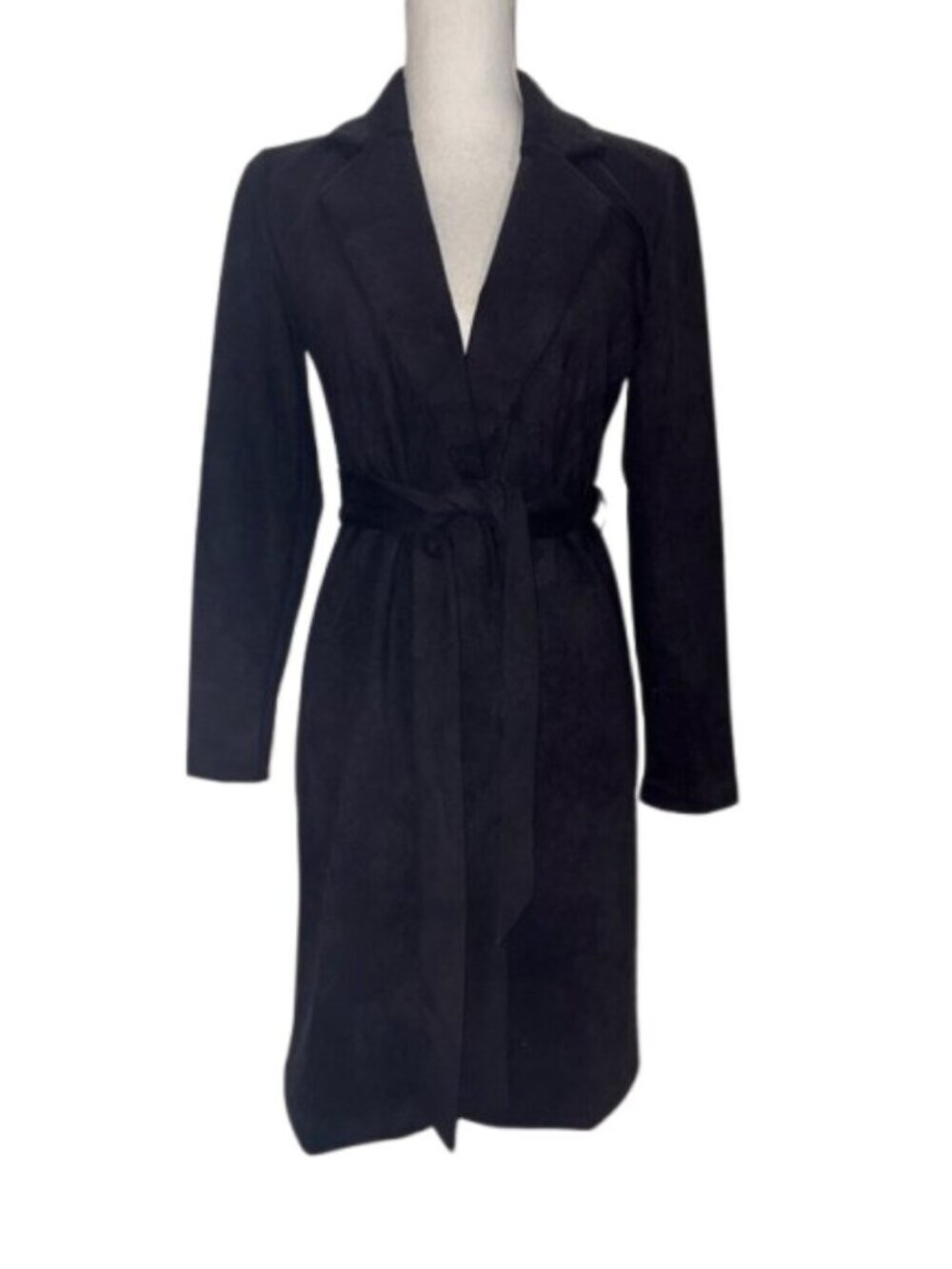 Wearever Black Belted Longline Trench Coat long sleeved Blazer Open Front
